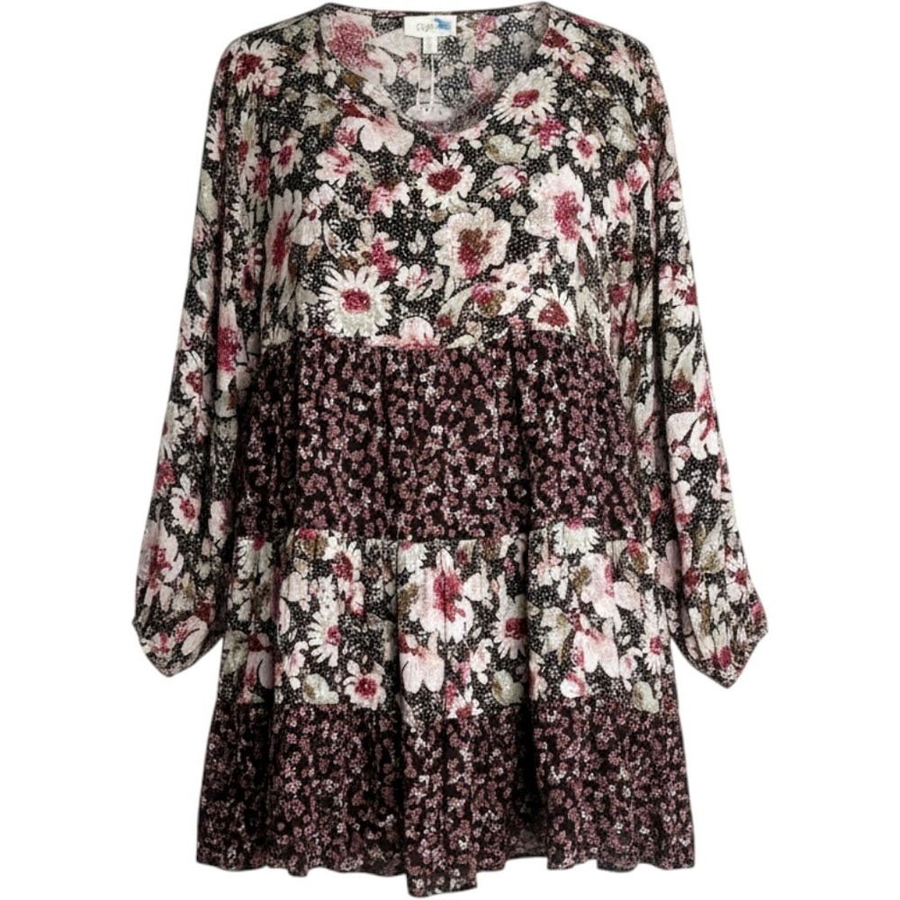 Oddi Boho Oversized Babydoll Dress Womens S Fits M Tiered Cottage Prairie NWT